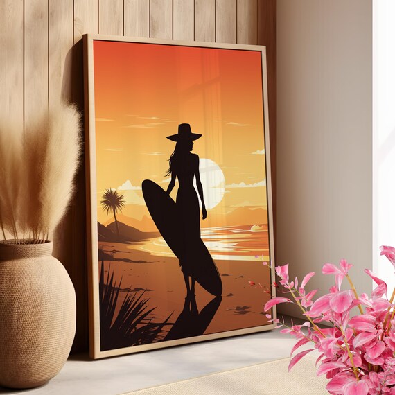 Retro And Preppy Surfing Cowgirl Wall Art Print Or Canvas Trendy Classic Girly Southwestern Girls Room Decoration