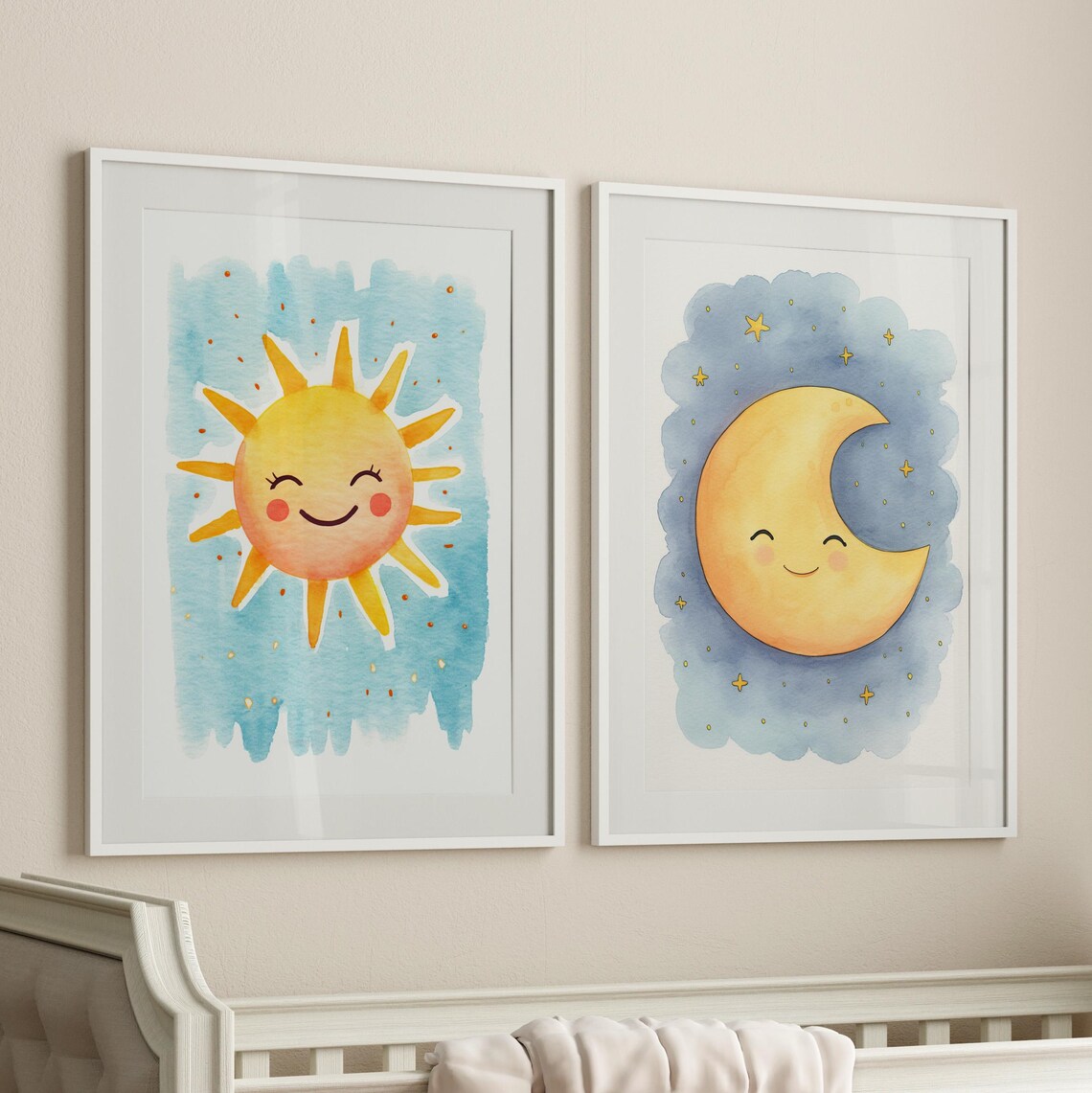 Smiling Watercolor Sun Cheerful Nursery Sunshine Kids Room Art Poster - Image 3