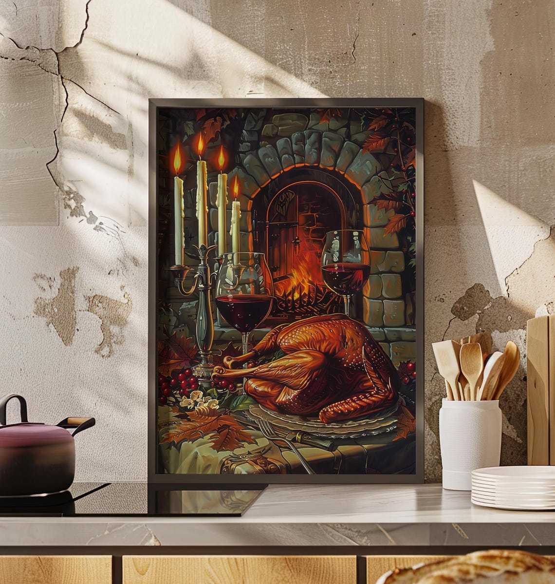 Ornate Roasted Turkey Thanksgiving Feast Candlelight Food Art Poster