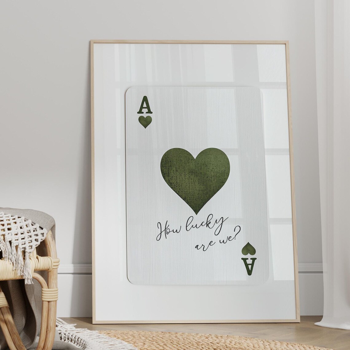 Green Ace of Hearts Playing Card How Lucky Are We Quote Decor Poster