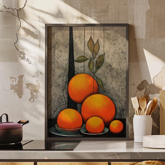 Orange Still Life Abstract Wall Art Print Or Canvas Retro And Vintage Food Citrus Dining Room Poster Lovers Gift Classy Fruit