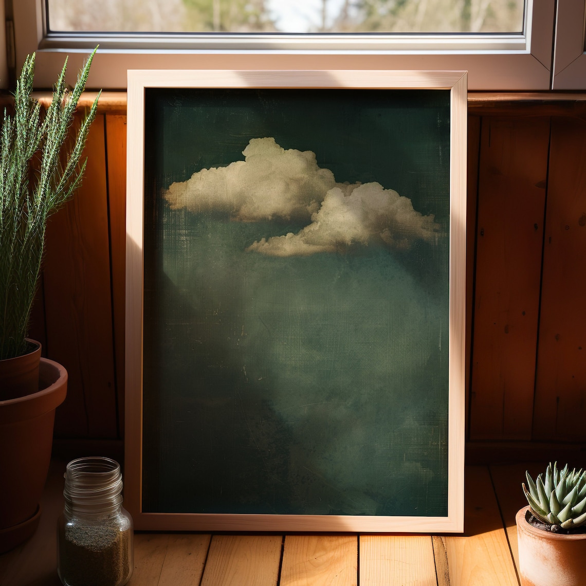 Moody Clouds Against Dark Green Sky Vintage Oil Painting Poster
