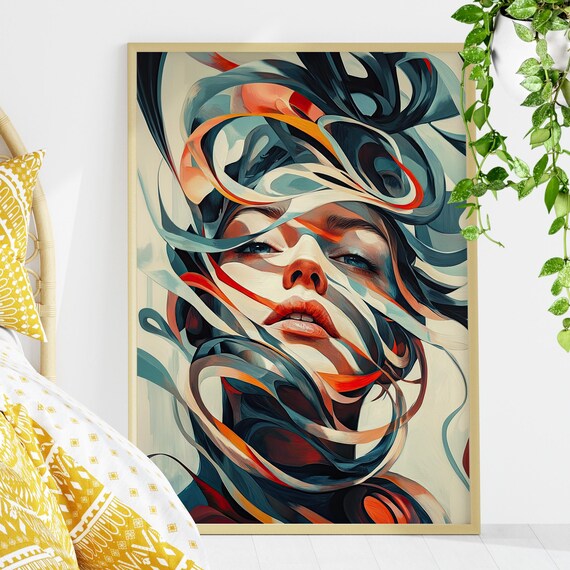 Abstract Woman Portrait Swirling Ribbons Feminine Style Art Poster