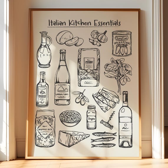 Whimsical Ingredient Sketch Italian Ingredients Illustration San Marzano Print Pantry Poster Mediterranean Food Art For Foodie Decor