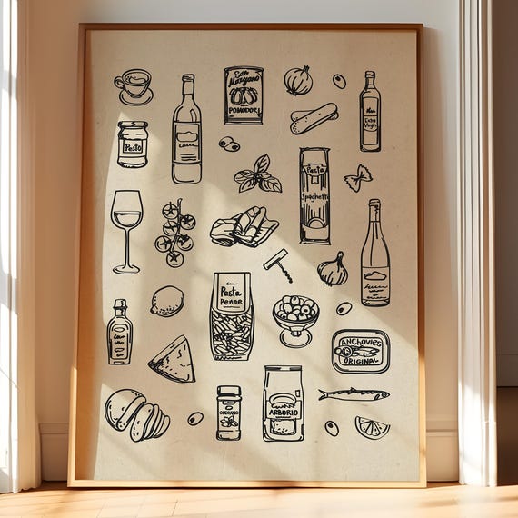 Whimsical Ingredient Sketch Italian Ingredients Illustration San Marzano Print Pantry Poster Mediterranean Food Art For Foodie Decor