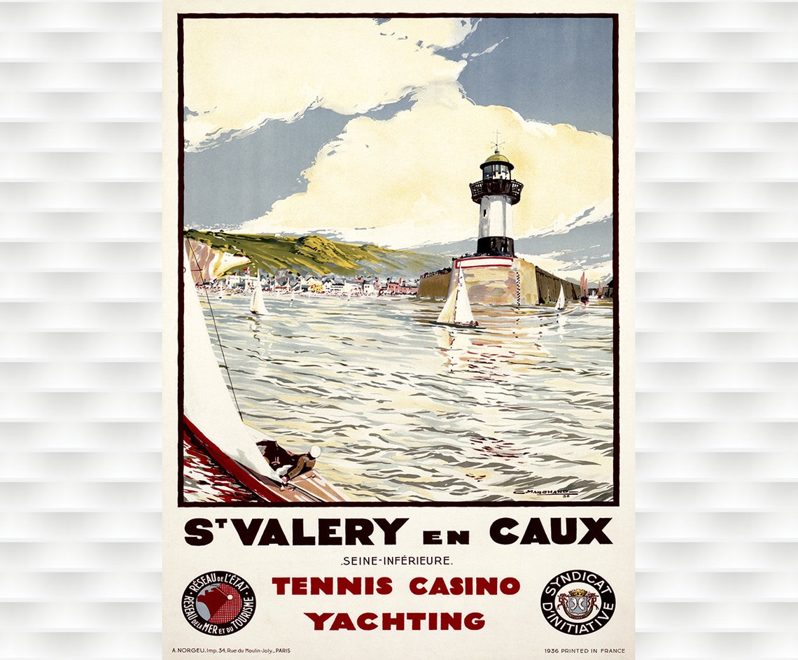 St Valery en Caux Yachting Lighthouse French Travel Poster 1936