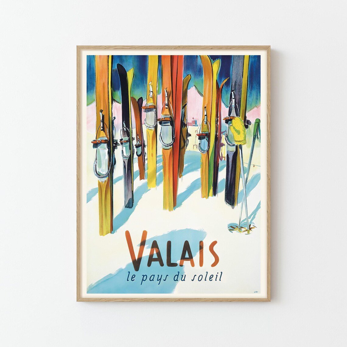 Valais Switzerland Ski Vintage Travel Poster