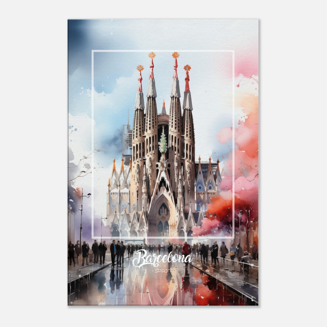 Sagrada Familia Watercolor Barcelona Spain Cathedral Travel Poster