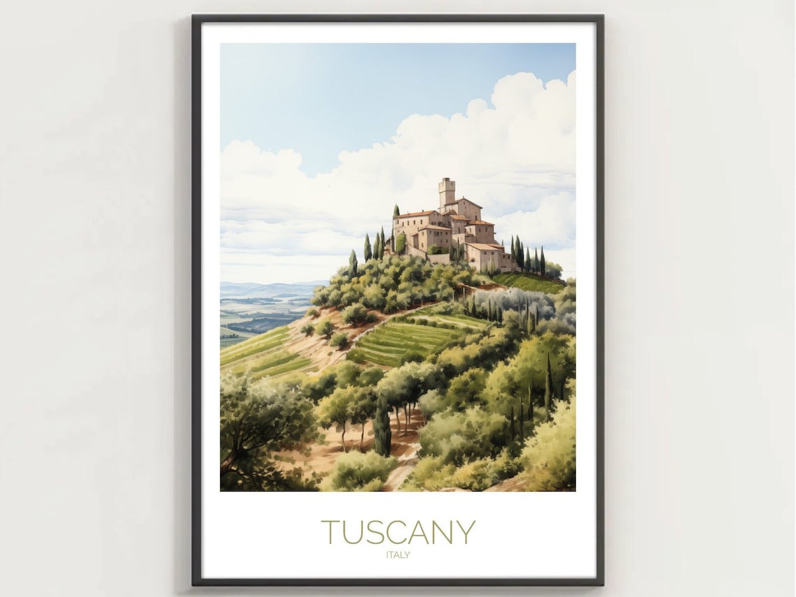 Tuscany Italy Hilltop Village Cypress Vineyard Green Hills Poster
