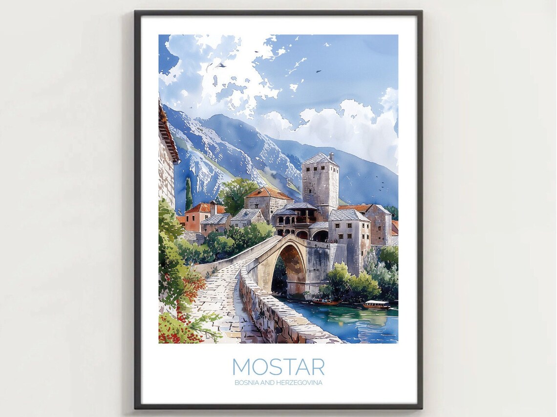 Mostar Bridge Travel Poster, Bosnia and Herzegovina