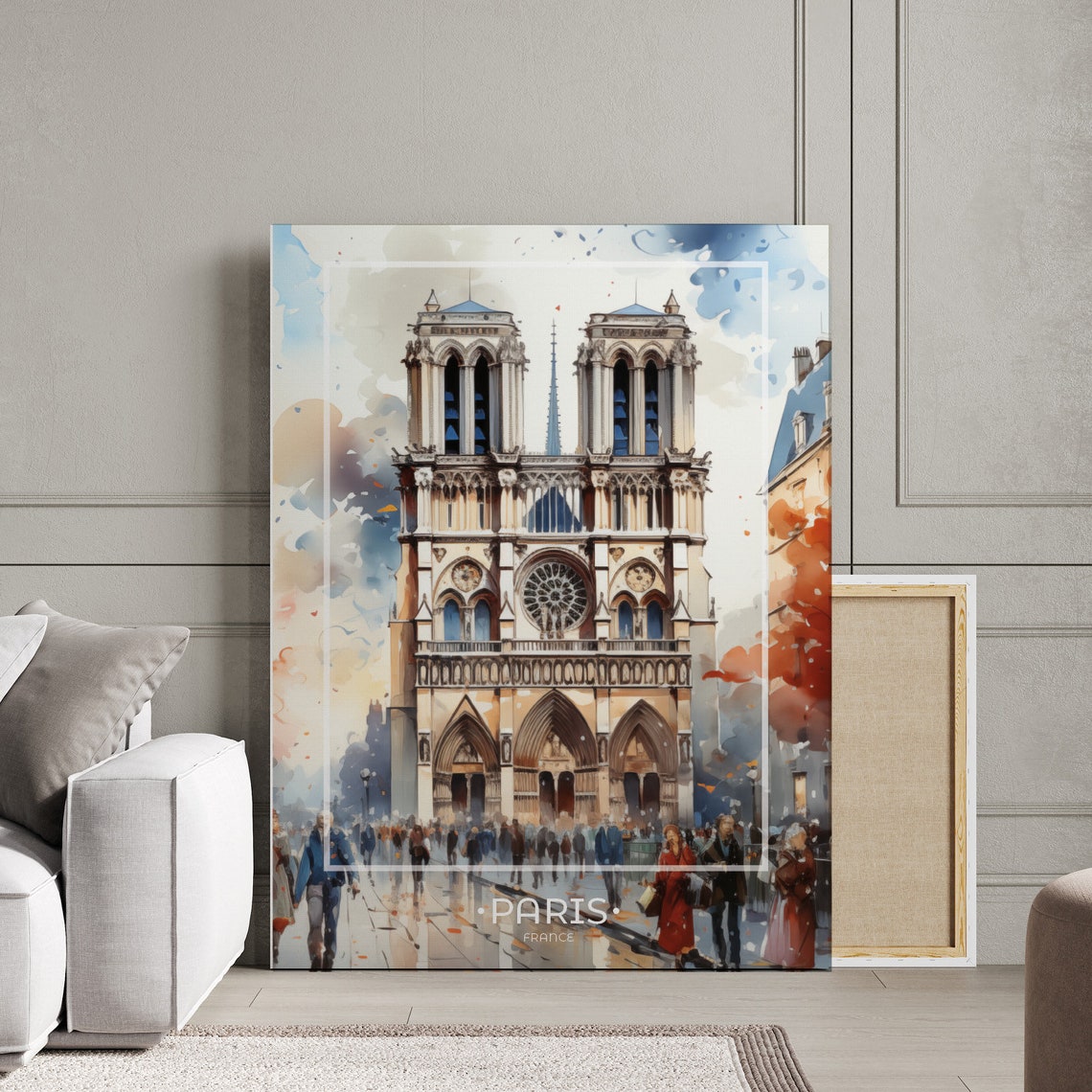 Notre Dame Cathedral Crowd Scene Watercolor Paris France Poster - Image 3