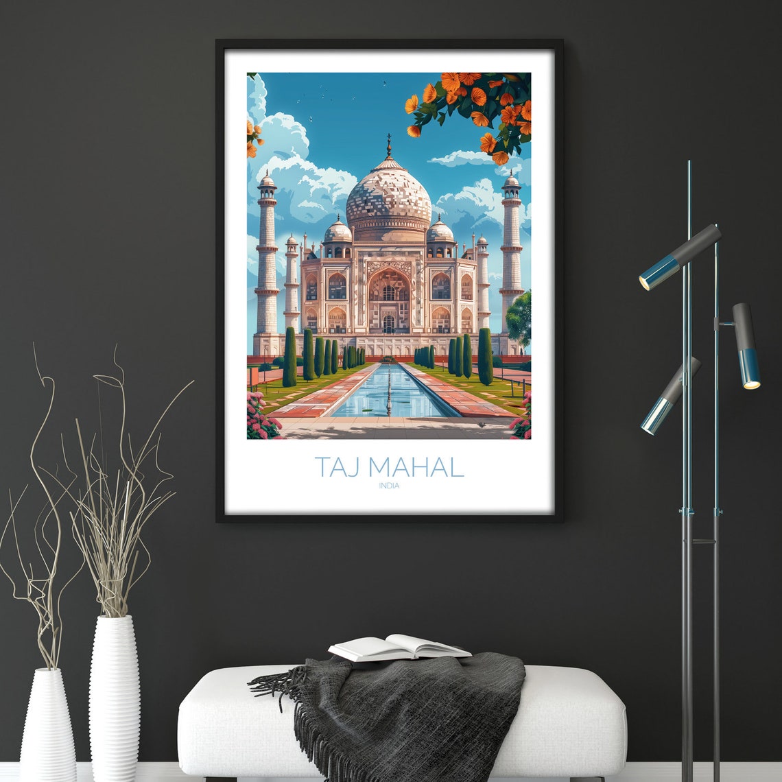 Taj Mahal India Front View Reflecting Pool Gardens Blue Sky Poster - Image 3