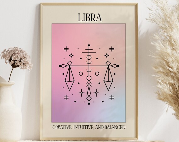 Libra Zodiac Gradient Scales Line Art Pastel Astrology Poster