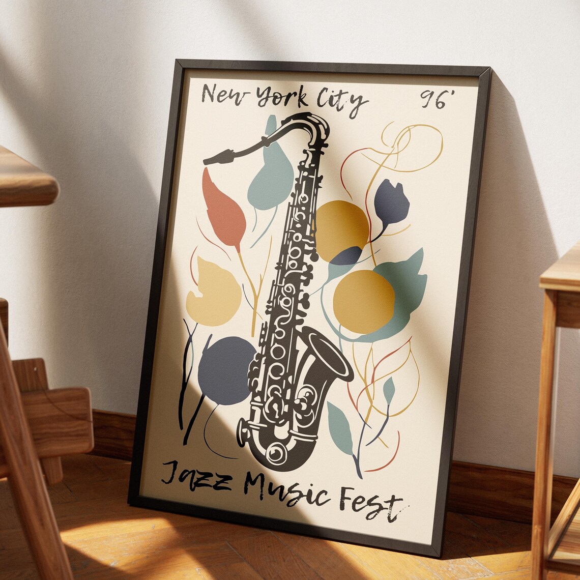 New York City 96 Jazz Music Fest Saxophone Botanical Art Poster