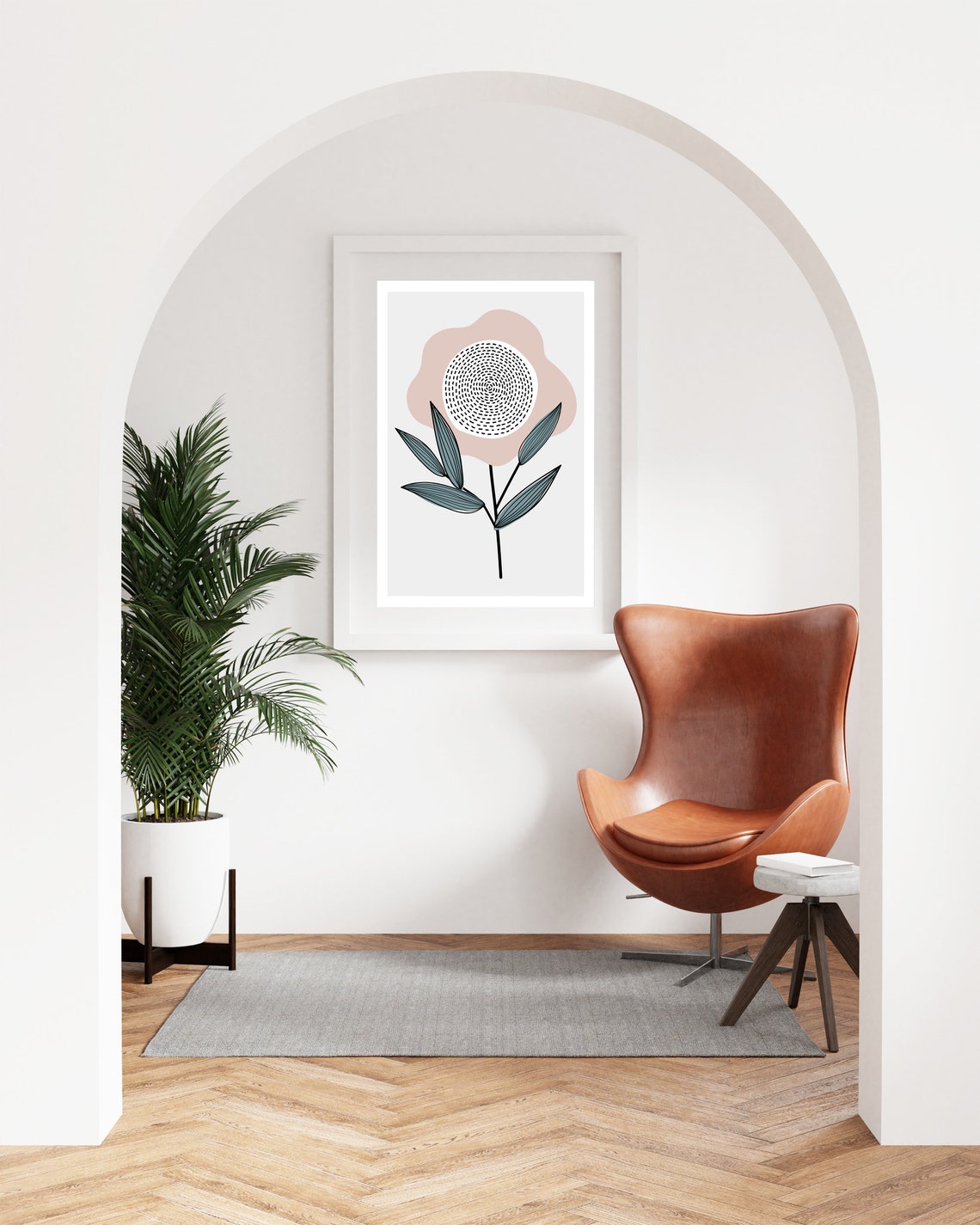 Boho Abstract Flower Blush Pink Teal Mid Century Modern Wall Art - Image 4