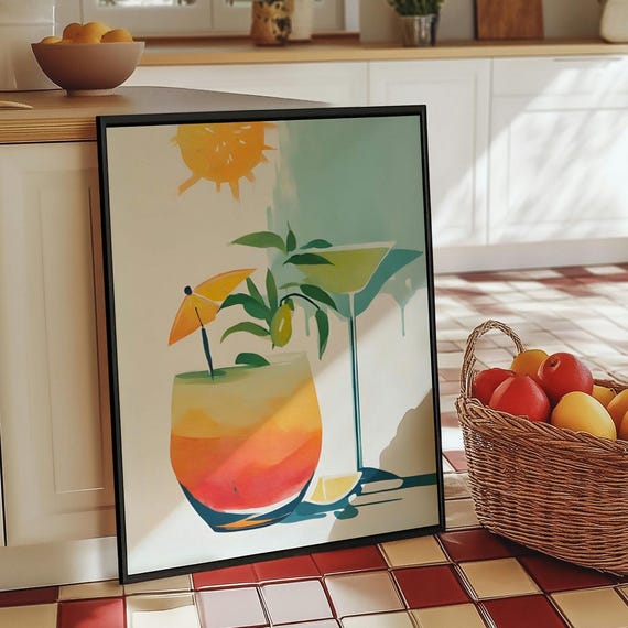 Summer Coctail Print Cheers Print Retro Kitchen Wall Art Bar Cart Art Print Trendy Wall Art Colorful Print Wall Art