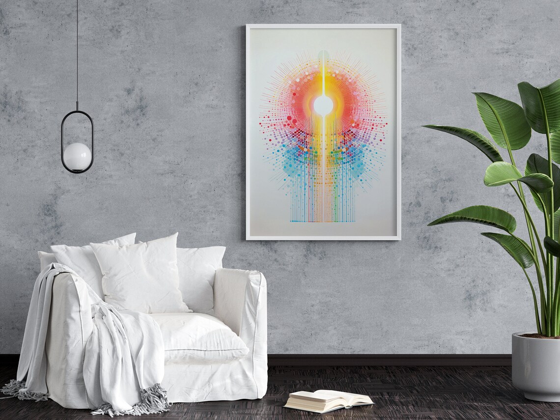Joyful Rainbow Sunburst of Colorful Dots Abstract Pop Art Poster - Image 4