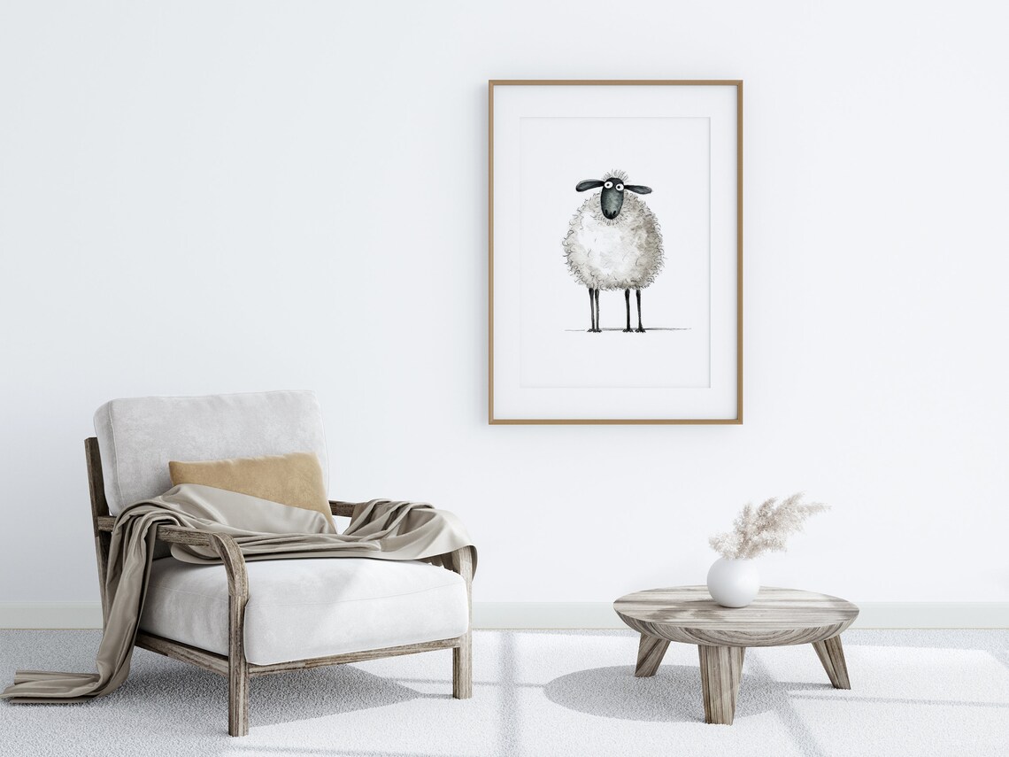 Charming Fluffy Sheep Cute Quirky Watercolor Funny Animal Poster - Image 4