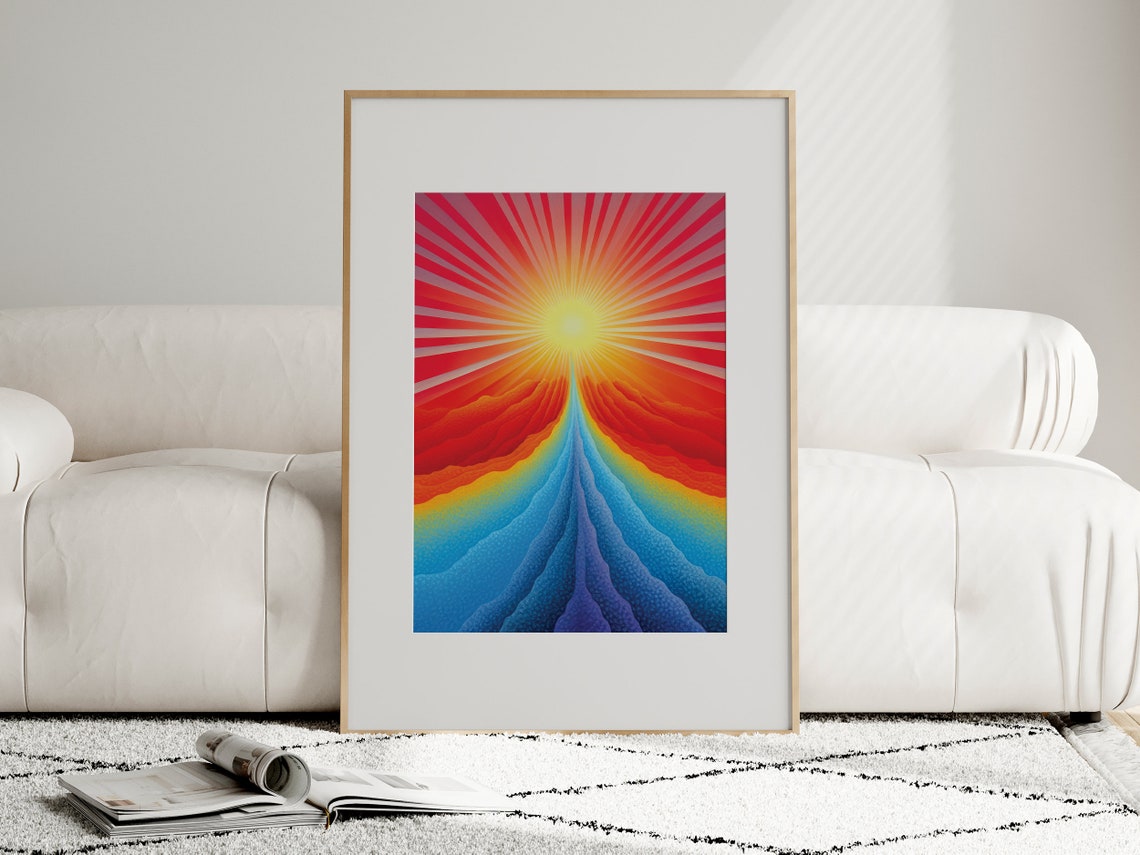 Psychedelic Blazing Sunrise Over Rainbow River Pop Art Poster - Image 5