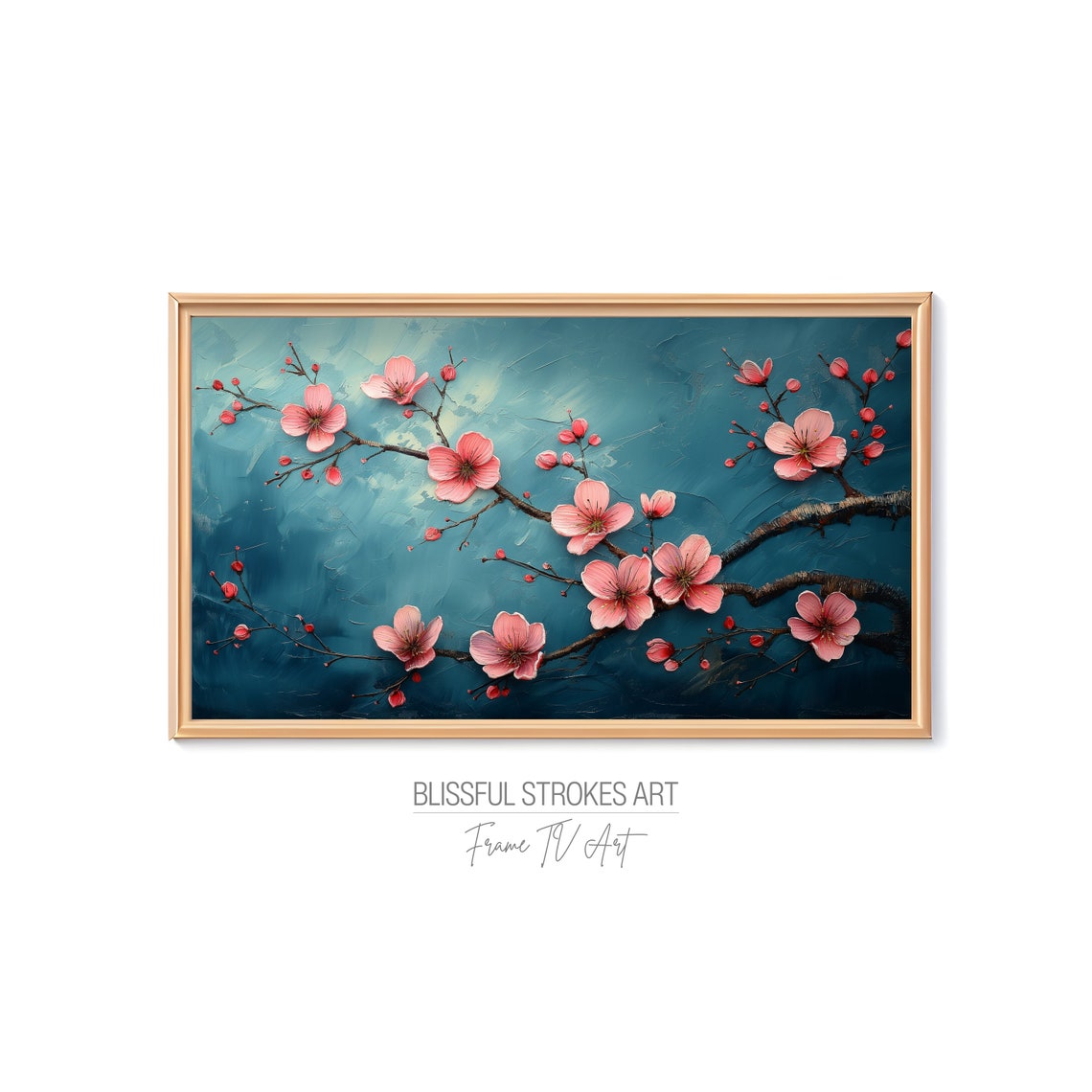 Pink Sakura Blossom Dark Teal Textured Japanese Spring Art Print