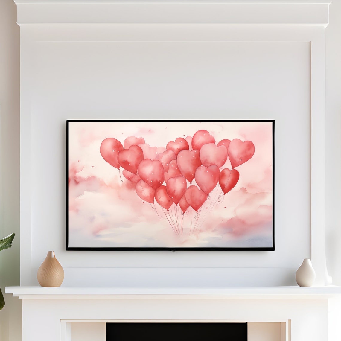 Red Heart Balloons Watercolor Romantic Love Valentine Art Print - Image 2