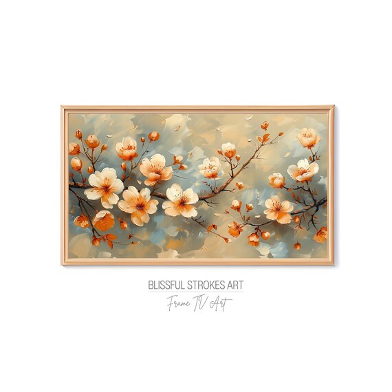 White Cherry Blossom Branch Soft Neutral Floral Painting Poster