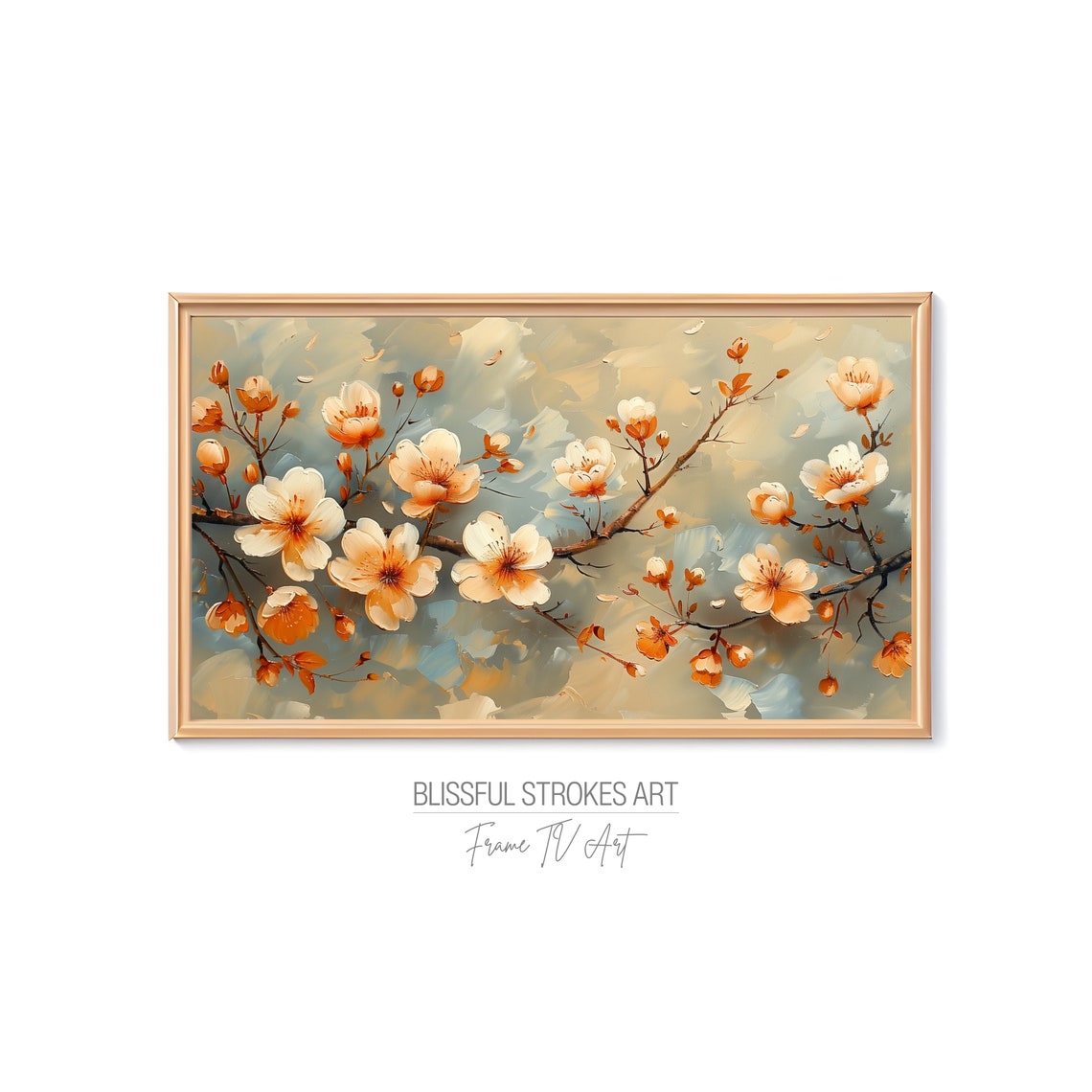 White Cherry Blossom Branch Soft Neutral Floral Painting Poster