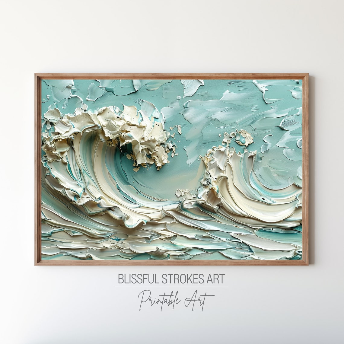 Turquoise Ocean Wave Sculptural Impasto Textured Modern Art Poster