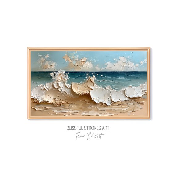 Abstract Textured Ocean Waves Impasto Seascape Digital TV Art Print