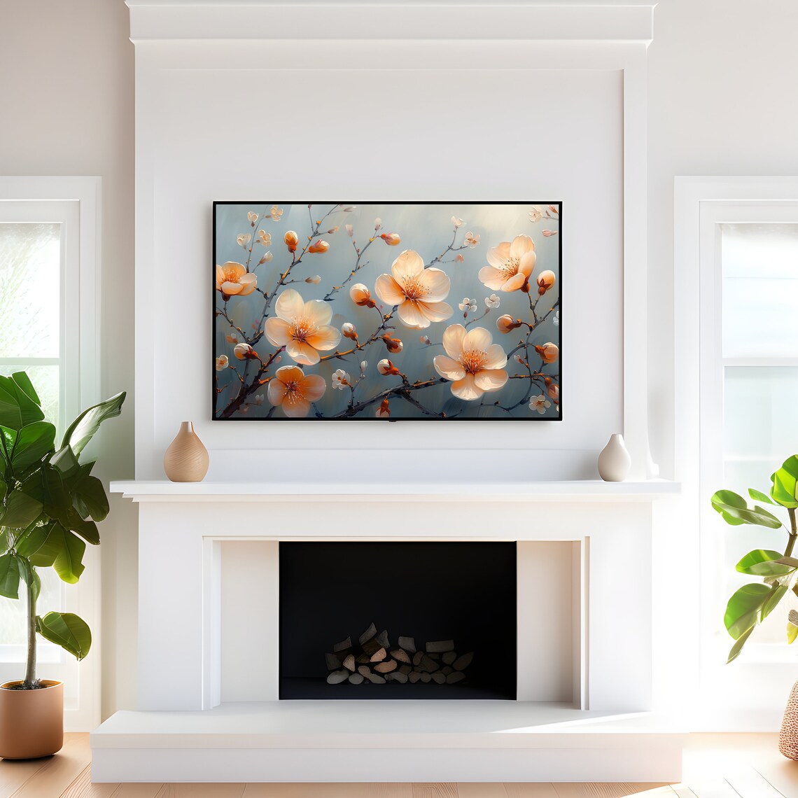 Cream White Blossom Sunny Spring Floral Branch Painting Art Print - Image 3