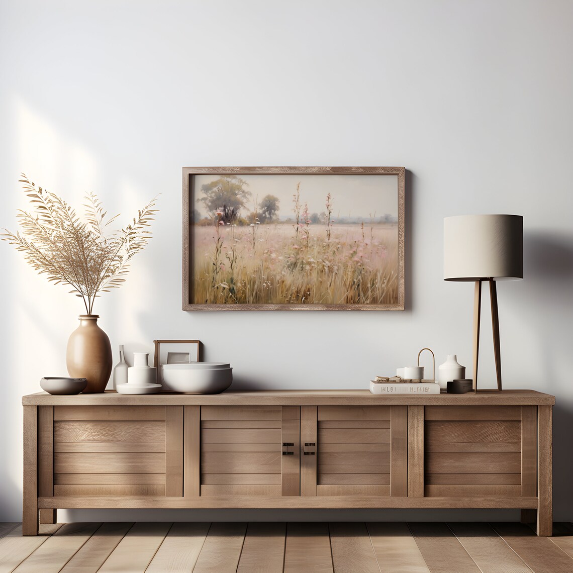 Summer Meadow Wildflowers Tall Grasses Vintage Oil Painting Art Print - Image 3