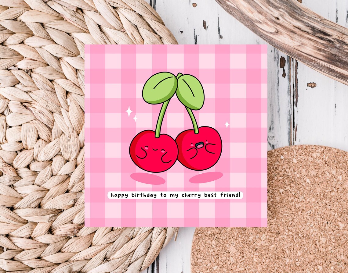Kawaii Happy Birthday to My Cherry Best Friend Pun Art Print - Image 5