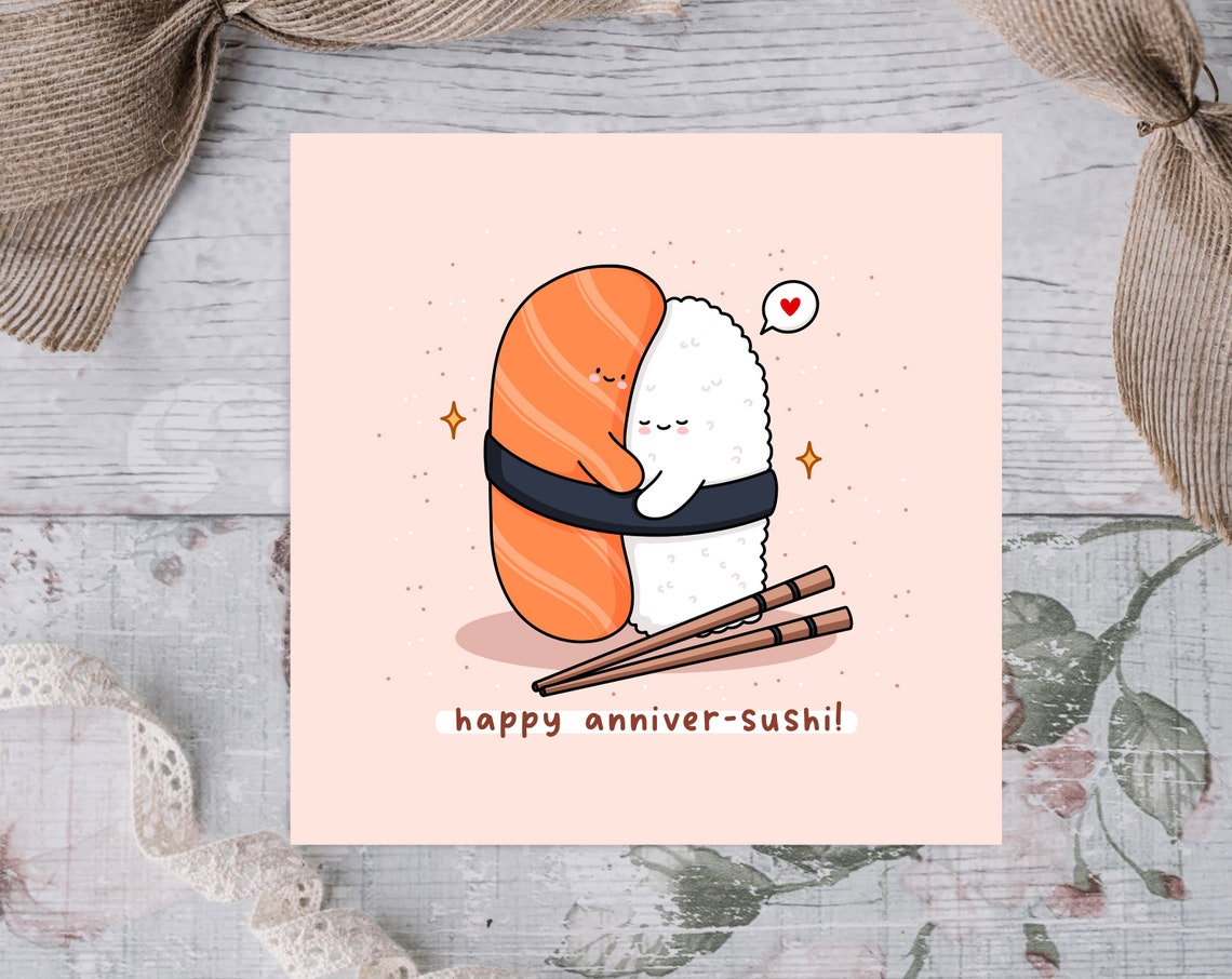 Happy Anniver-sushi Cute Salmon Sushi Couple Pun Card Poster - Image 2