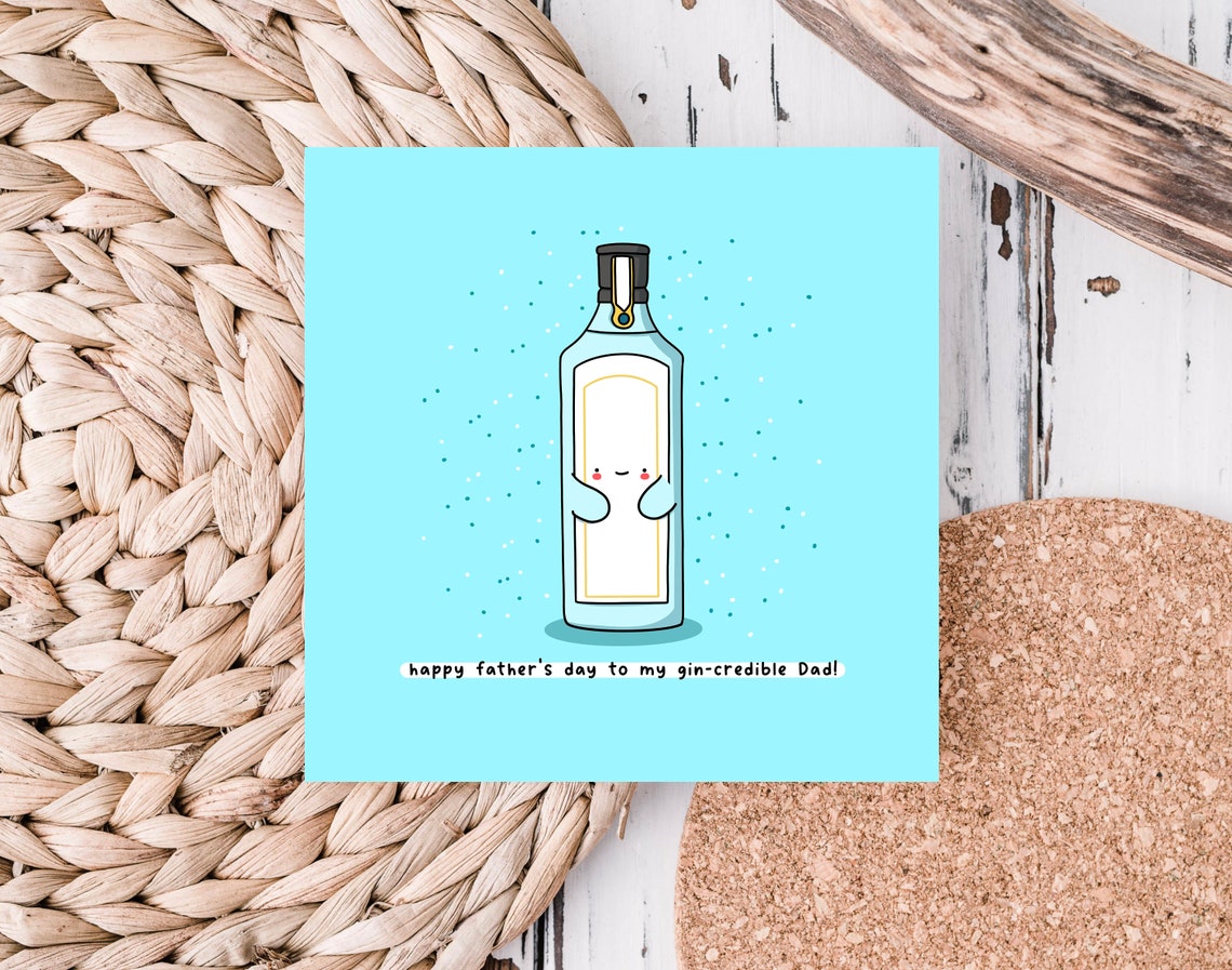 Kawaii Gin Bottle Happy Fathers Day Gin-Credible Dad Pun Wall Art - Image 2