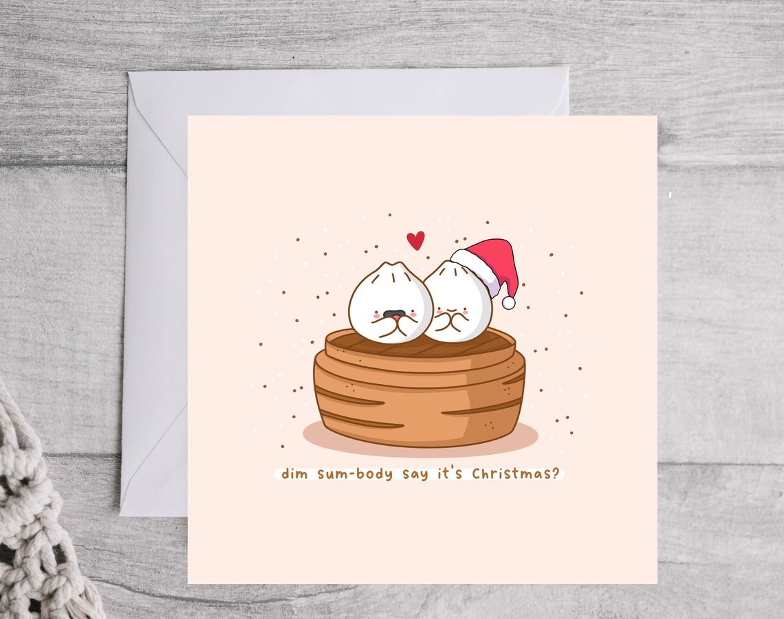 Kawaii Dim Sum Bao Steamer Christmas Pun Poster with Santa Hat - Image 2