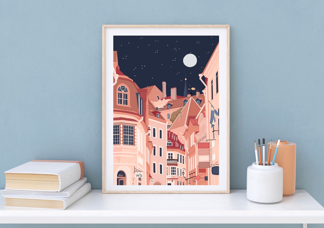 Tallinn Estonia Art Print Estonia Art Print Tallinn Travel Print Tallinn Illustration Tallinn At Night - Image 2