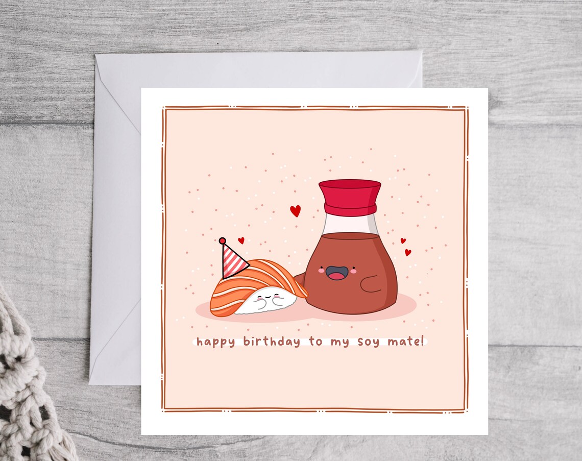 Cute Sushi Couple Pun, Kawaii Birthday Food Art Print - Image 3