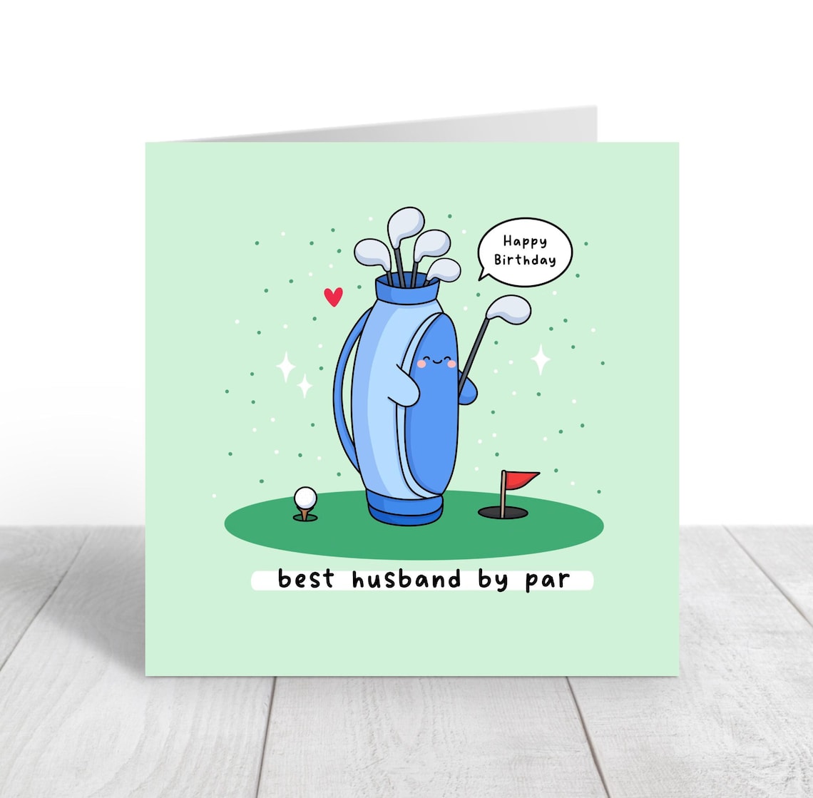 Kawaii Golf Birthday Pun Poster with Best Husband by Par Blue Bag - Image 2