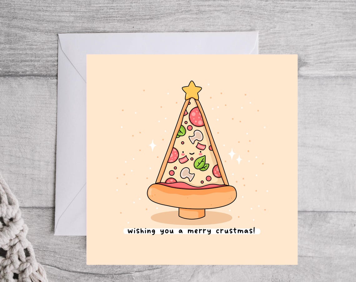 Wishing You a Merry Crustmas Pizza Tree Holiday Pun Card Poster - Image 3