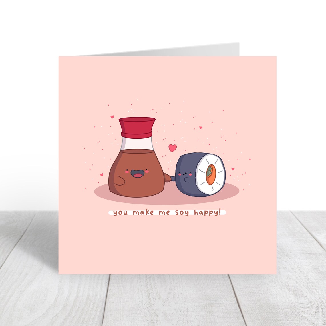 You Make Me Soy Happy Kawaii Sushi Couple Pun Love Card Poster - Image 4