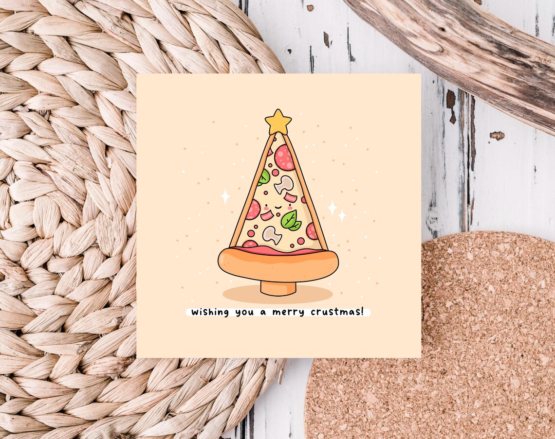 Wishing You a Merry Crustmas Pizza Tree Holiday Pun Card Poster - Image 5