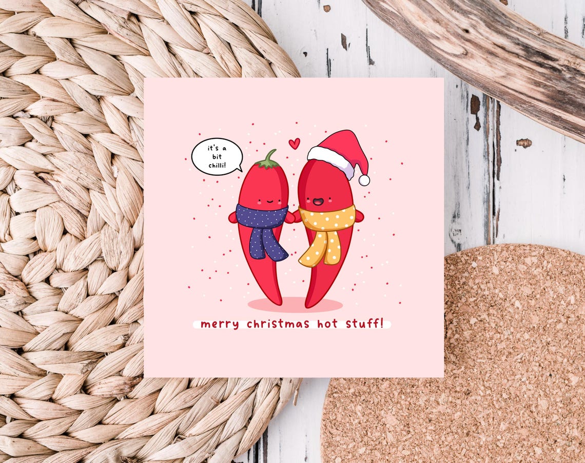 Chilli Peppers Winter Scarves Merry Christmas Hot Stuff Pun Wall Art - Image 2