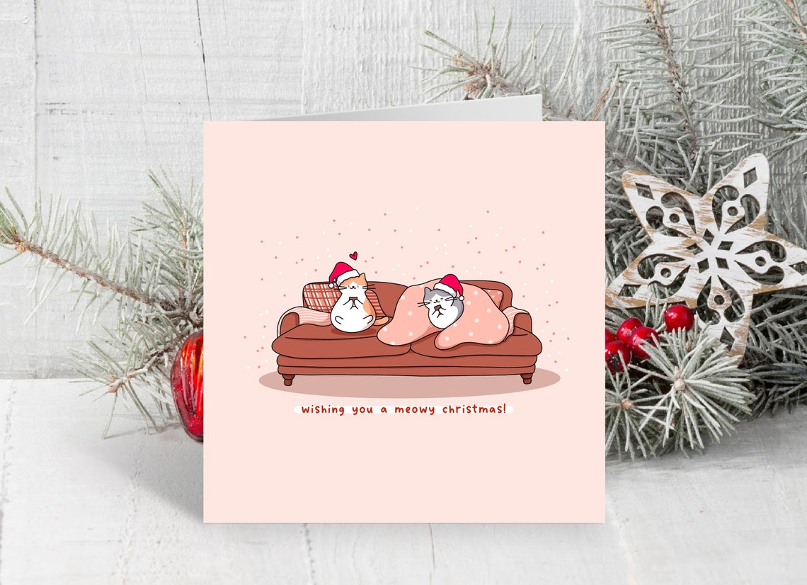 Kawaii Cat Christmas Pun Poster with Cats Lounging on a Couch - Image 3