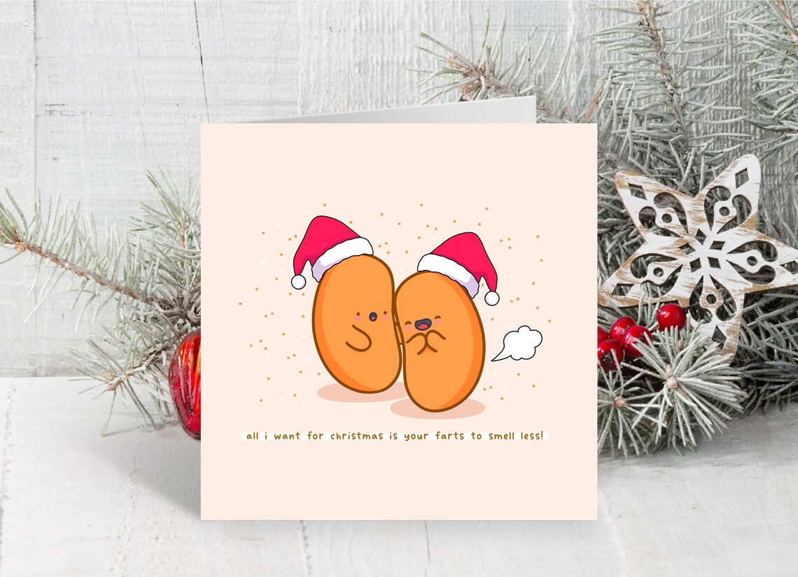 Baked Beans Santa Hats Funny Christmas Farts Card Rude Print - Image 2