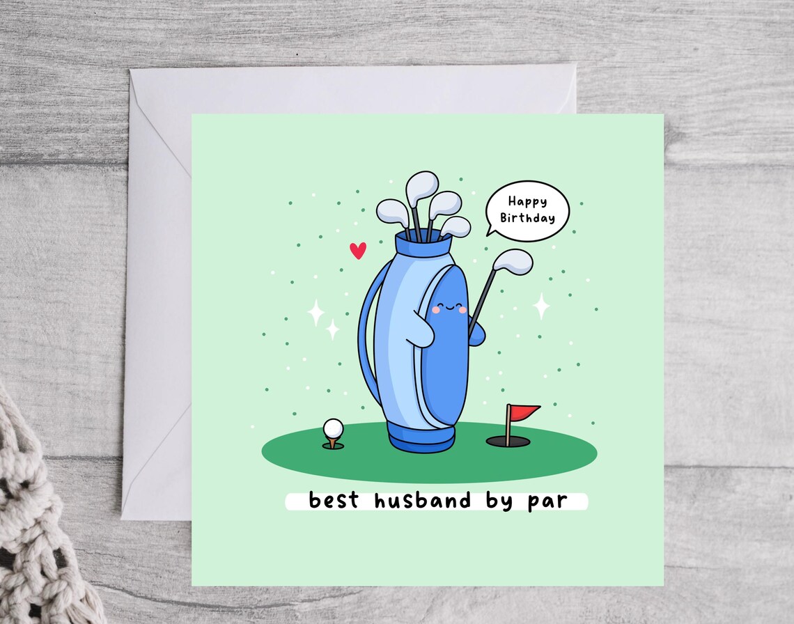 Funny Golf Card For Husband Golf Themed Card Golf Pun Golf Obsessed Birthday Card For Him Best Husband By Par - Image 3