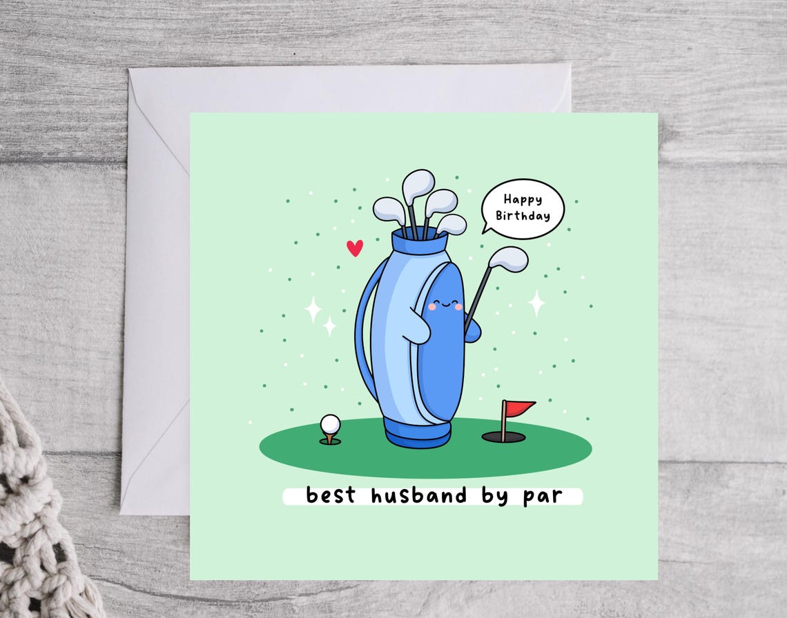 Kawaii Golf Birthday Pun Poster with Best Husband by Par Blue Bag - Image 3