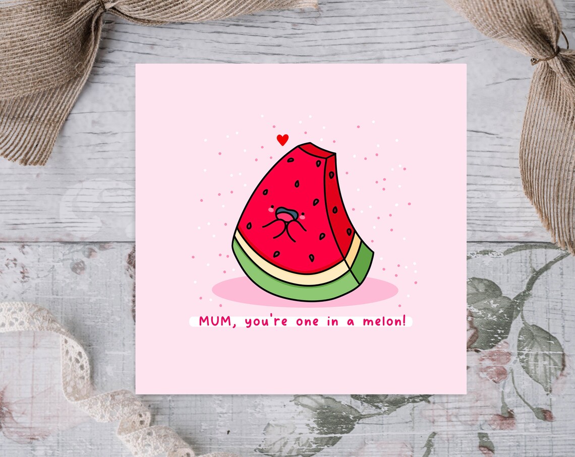 Watermelon Slice MUM Youre One In A Melon Mothers Day Wall Art - Image 2