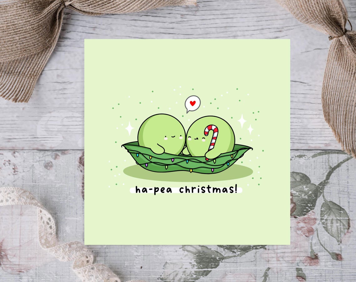 Kawaii Ha-Pea Christmas Snug Pea Pod Fairy Lights Pun Art Print - Image 2