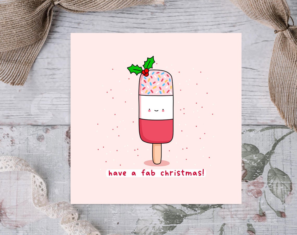 Kawaii Have a Fab Christmas Ice Lolly With Holly Pun Art Print - Image 3