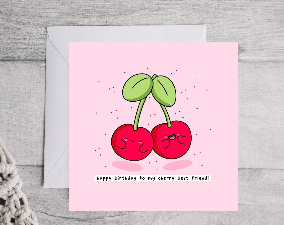Kawaii Cherries Pair Happy Birthday Cherry Best Friend Pun Wall Art - Image 3